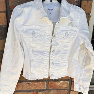 Kensie White Distressed Cropped Denim Jacket